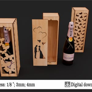 Weinflaschenbox - Valentinstag - Laser-Schneide-Dateien - Hochzeitsflaschenbox – Geschenkbox - SVG-Dateien