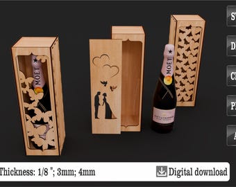 Bottle Box - Laser Cut Files - Wedding bottle box – Gift box -SVG Files