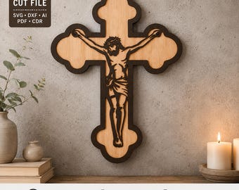 Arquivo SVG para corte a laser da cruz de Jesus | Padrão CNC de cruz cristã para parede | Cruz de madeira | Download digital para Glowforge xTool LightBurn