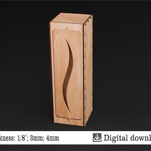 May include: A wooden box with a decorative cutout design. The box is made of 1/8 inch, 3mm, or 4mm thick wood. The box is available as a digital download in SVG, DXF, CDR, PDF, and AI formats.