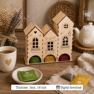 Wooden Tea House Organizer | Laser Cut Files, SVG, DXF (Digital Download)