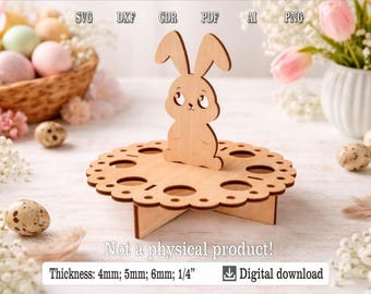 Arquivos de Corte a Laser para Suporte de Ovos de Páscoa em SVG e DXF | Modelo de Suporte para Ovos em Formato de Coelho | Download Digital para CNC Glowforge