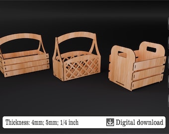 Archivos de corte láser para cestas de madera en formato SVG y DXF / Plantilla para cajas de almacenamiento / Descarga digital para CNC Glowforge