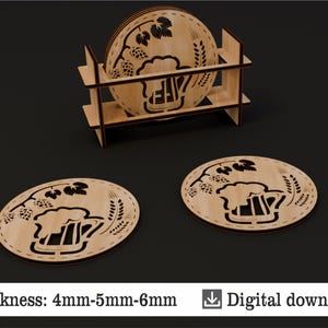 Set di sottobicchieri per birra SVG / Design di luppoli e boccali / File tagliato al laser CNC / Download digitale