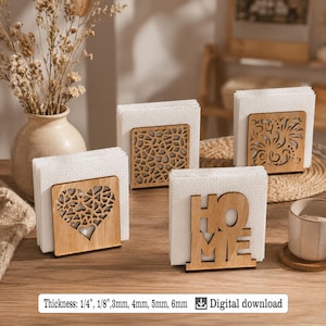Conjunto de porta-guardanapos de madeira cortados a laser, arquivos SVG para corte a laser CNC, decoração de mesa estilo fazenda, arquivos para Glowforge.