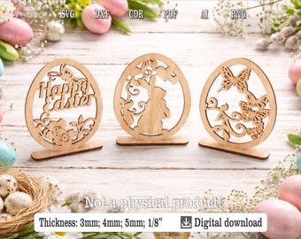 Archivos de corte láser para decoración de huevos de Pascua / Plantillas para soportes de madera (Descarga digital)
