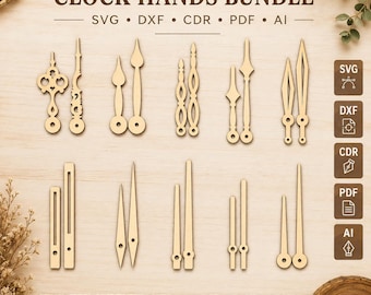Clock Hands SVG Bundle | Laser Cut Clock Hands Files  | CNC Clock Hands Template | Glowforge, Lightburn, XTool