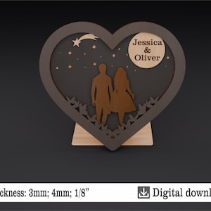 パーソナライズされたレイヤードハート SVG | カップル用レーザーカットファイル | 記念日のギフト | ウェディングデコレーション | デジタルダウンロード