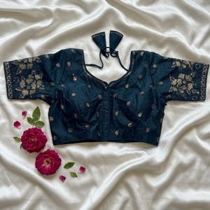 Dark blue sequins work Sari Blouse, Indian Wedding Party Wear, Fit 34-40