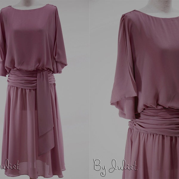 Vintage Designer Dress 60s 70s Drape Party Style Pink Sheer Chiffon Shift Blouson Gather Mini Top Sundress medium large Joy Stevens made M L