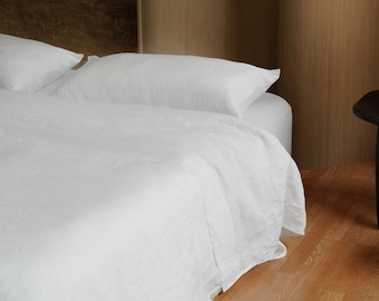 White Linen Bed Sheet Set: 100% European Flax, Medium Weight
