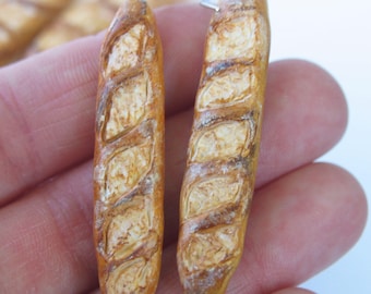 French Baguette Earrings - French Bread - Bread earrings - Food Jewelry - Miniature food - Bread Jewelry - Miniature Baguette