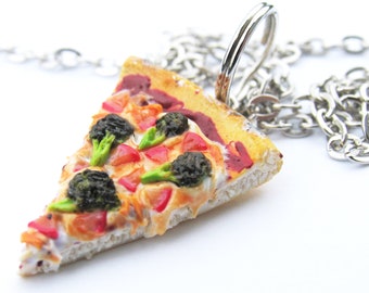 Veggie Pizza Necklace - Broccoli Pizza - Pizza Jewelry - Pizza necklace - Food Jewelry -Miniature Food - Food Necklace