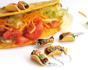 Taco Ohrringe, Lebensmittelschmuck, Miniatur-Lebensmittelschmuck, Polymer Clay Lebensmittelohrringe