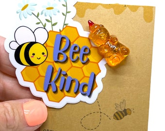 Honey Bear Pin and Bee Kind Waterproof Vinyl Sticker Set