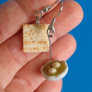 Matzah and Matzo ball Soup earrings Jewish Food Food earrings food jewelry matzah matzo Seder Passover food jewish image 2