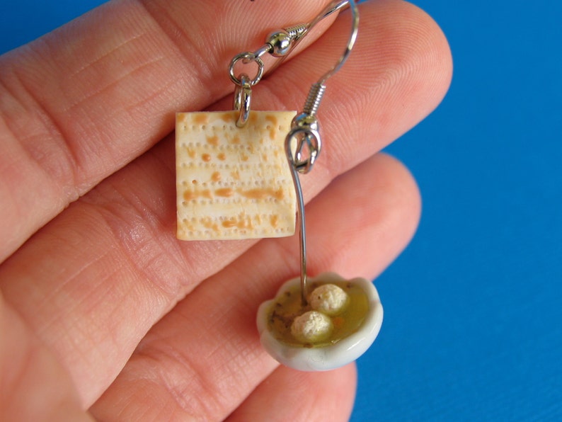Matzah and Matzo ball Soup earrings Jewish Food Food earrings food jewelry matzah matzo Seder Passover food jewish image 2