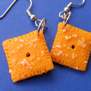 Cheese it earrings - cheeze it earrings - cheeze it jewelry - Cheezy Cracker Earrings - food jewelry - food earrings -