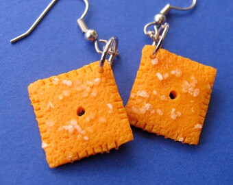 Cheese it earrings - cheeze it earrings - cheeze it jewelry - Cheezy Cracker Earrings - food jewelry - food earrings -