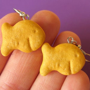 EARRINGS Goldfish Earrings, Cracker Earrings, Goldfish Crackers, Food Jewelry, Miniature Food Earrings, Cracker Jewelry image 2