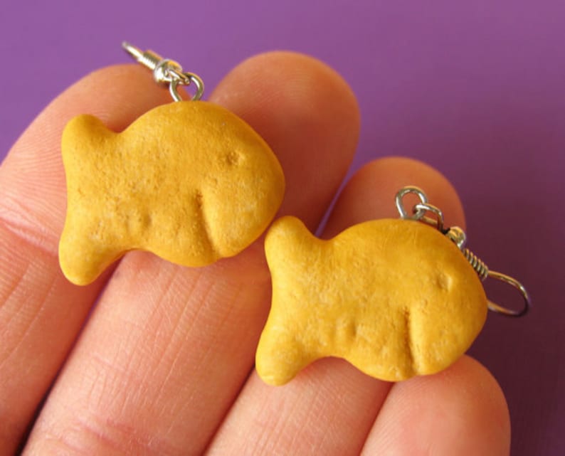 EARRINGS Goldfish Earrings, Cracker Earrings, Goldfish Crackers, Food Jewelry, Miniature Food Earrings, Cracker Jewelry image 2