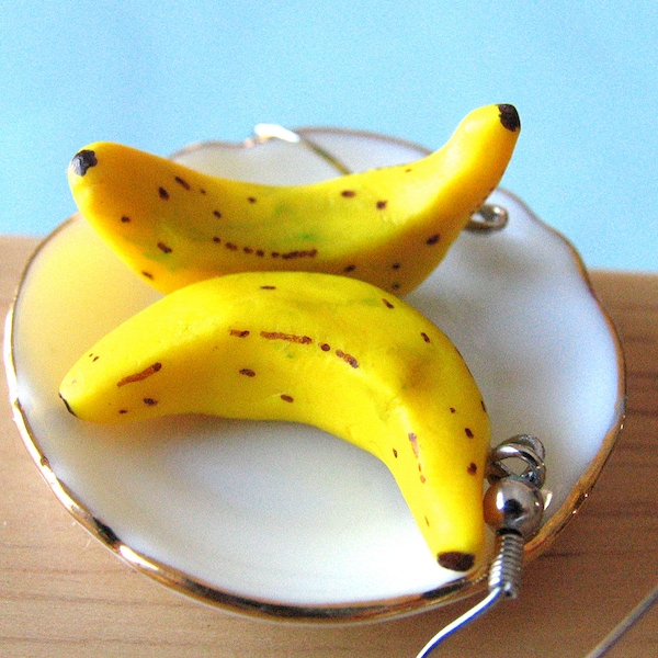 Banana Earrings, Food Jewelry, Banana Jewelry, Miniature Food