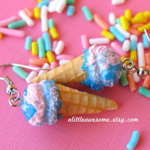 Cotton Candy Ice Cream Earrings, Ice Cream Jewelry, Food Jewelry, Miniature Food Earrings, Cotton Candy Jewelry