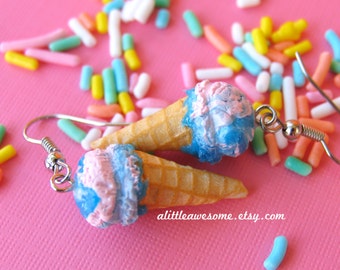 Cotton Candy Ice Cream Earrings, Ice Cream Jewelry, Food Jewelry, Miniature Food Earrings, Cotton Candy Jewelry