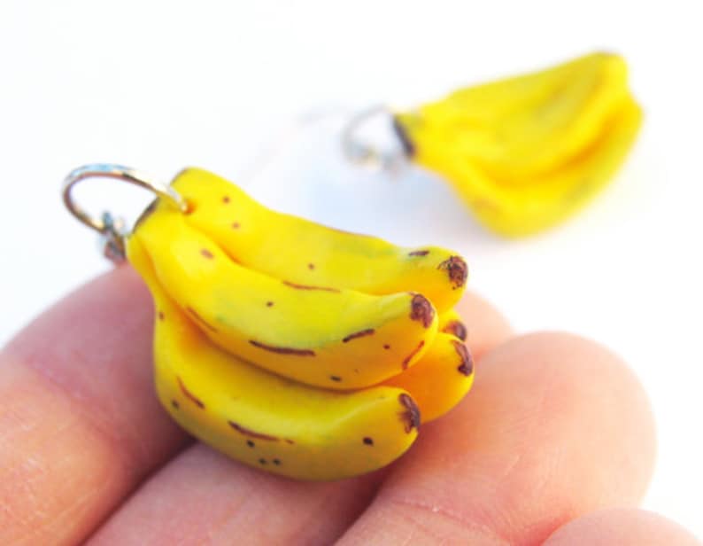 Banana Earrings, Banana Jewelry, Miniature Food, Food Jewelry image 2