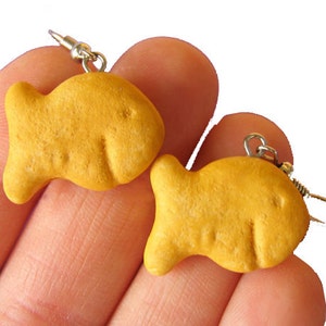 EARRINGS Goldfish Earrings, Cracker Earrings, Goldfish Crackers, Food Jewelry, Miniature Food Earrings, Cracker Jewelry image 1