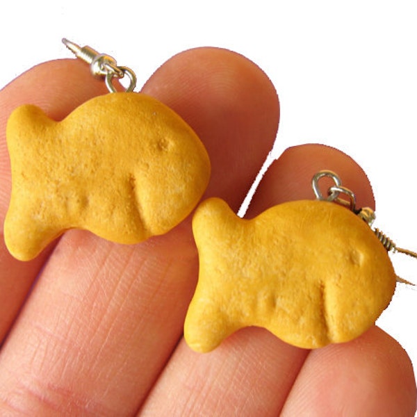 EARRINGS Goldfish Earrings, Cracker Earrings, Goldfish Crackers, Food Jewelry, Miniature Food Earrings, Cracker Jewelry