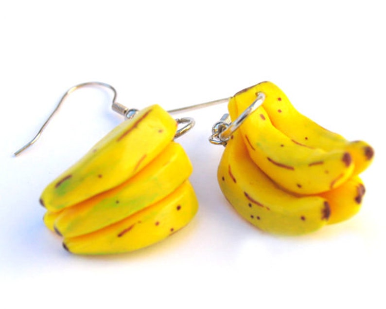 Banana Earrings, Banana Jewelry, Miniature Food, Food Jewelry image 3