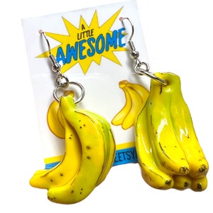 Banana Earrings, Banana Jewelry, Miniature Food, Food Jewelry image 1