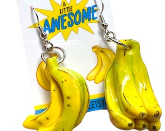 Banana Earrings, Banana Jewelry, Miniature Food, Food Jewelry