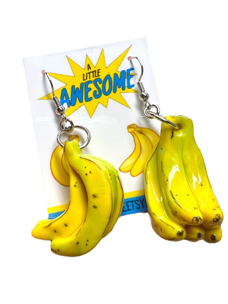 Banana Earrings, Banana Jewelry, Miniature Food, Food Jewelry image 1