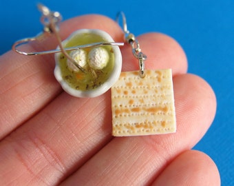 Matzah and Matzo ball Soup earrings - Jewish Food -Food earrings - food jewelry - matzah - matzo - Seder - Passover - food - jewish