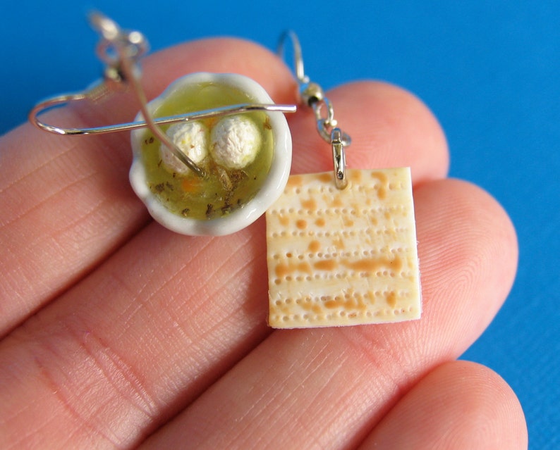 Matzah and Matzo ball Soup earrings Jewish Food Food earrings food jewelry matzah matzo Seder Passover food jewish image 1