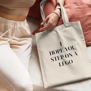 Baumwolltasche / Öko-Stofftasche zum Einkaufen, Step on Lego, Tasche aus Jute, mit lustigem Spruch, perfekt als Geschenk, wiederverwendbar
