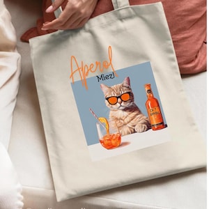 Aperol Cat Bag, Cotton Bag / Fabric Bag for Shopping, Jute Bag, with Funny Saying, Perfect as a Gift, Reusable