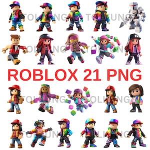 Roblox T-shirt Design Bundle – 21 PNG Files, High-Quality 3000px Digital Images for Kids’ Roblox Party Apparel