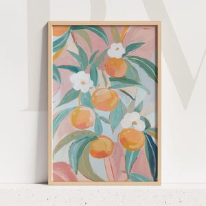 Pastel peach blossom wall art floral citrus painting modern boho home decor kitchen cottage