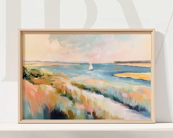 Sailboat Wall Art Ocean Landscape Coastal Nautical Seaside Beach House Decor Oceanfront Wall Print Maritime Artwork