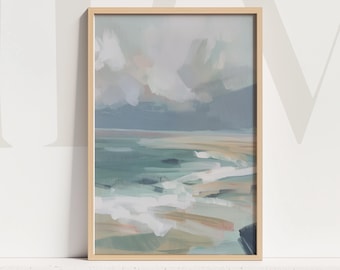 Coastal Water Horizon Artwork Muted Pastels Abstract Landscape Painting Modern Interior Decor