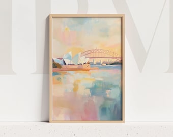Sydney Hafen Kunstdruck Pastell Australien Küstenlandschaft Stadtbild (Digitaler Download)
