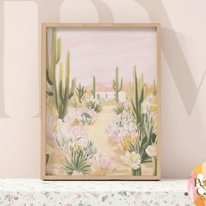 Desert Cactus Art Print: Boho Southwestern Pastel Landscape (Digital Download)