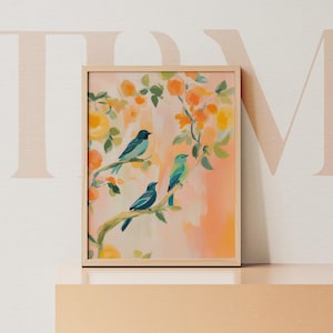 Pastel Birds Botanical Art Print: Colorful Nature Illustration (Digital Download)
