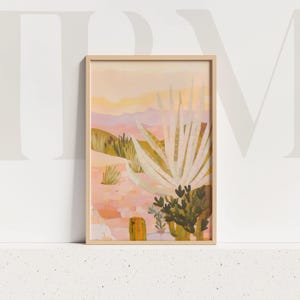 Abstract Cactus Desert Print: Soft Pastel Southwestern Landscape (Digital Download