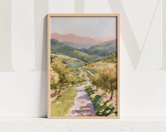 Apple Orchard Fall Print: Pastel Autumn Landscape (Digital Download