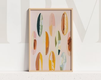 Surfboard Abstract Art Print: Earthy Coastal Pastel Painting (Digital Download)