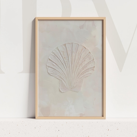 Textured Seashell Wall Art Neutral Coastal Shell Print Minimal Beach Home Decor